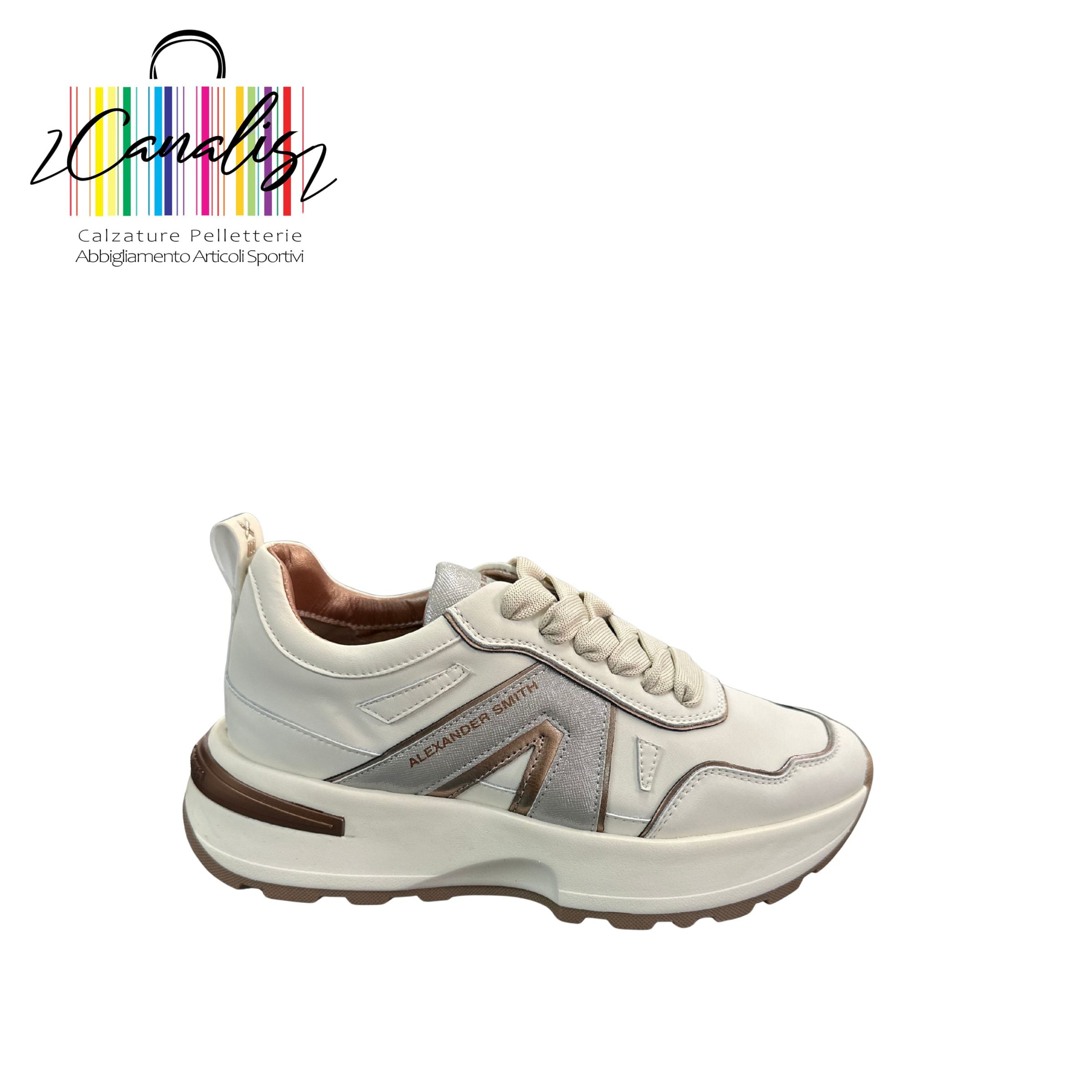 ASBCLPW-2174-FSV LIVERPOOL WOMAN OFF WHITE SILVER SNEAKERS DONNA ALEXANDER SMITH