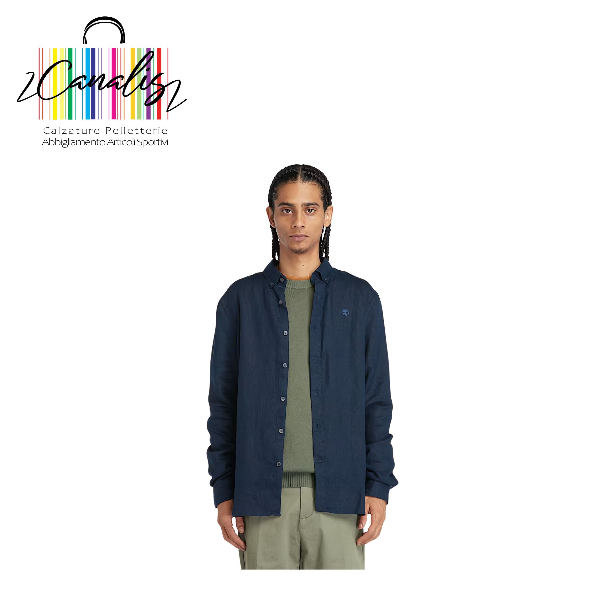 TB0A2DC32881 MBRK Linen Shirt DKBLU Camicia in Lino Mill Brook da Uomo in blu scuro TIMBERLAND