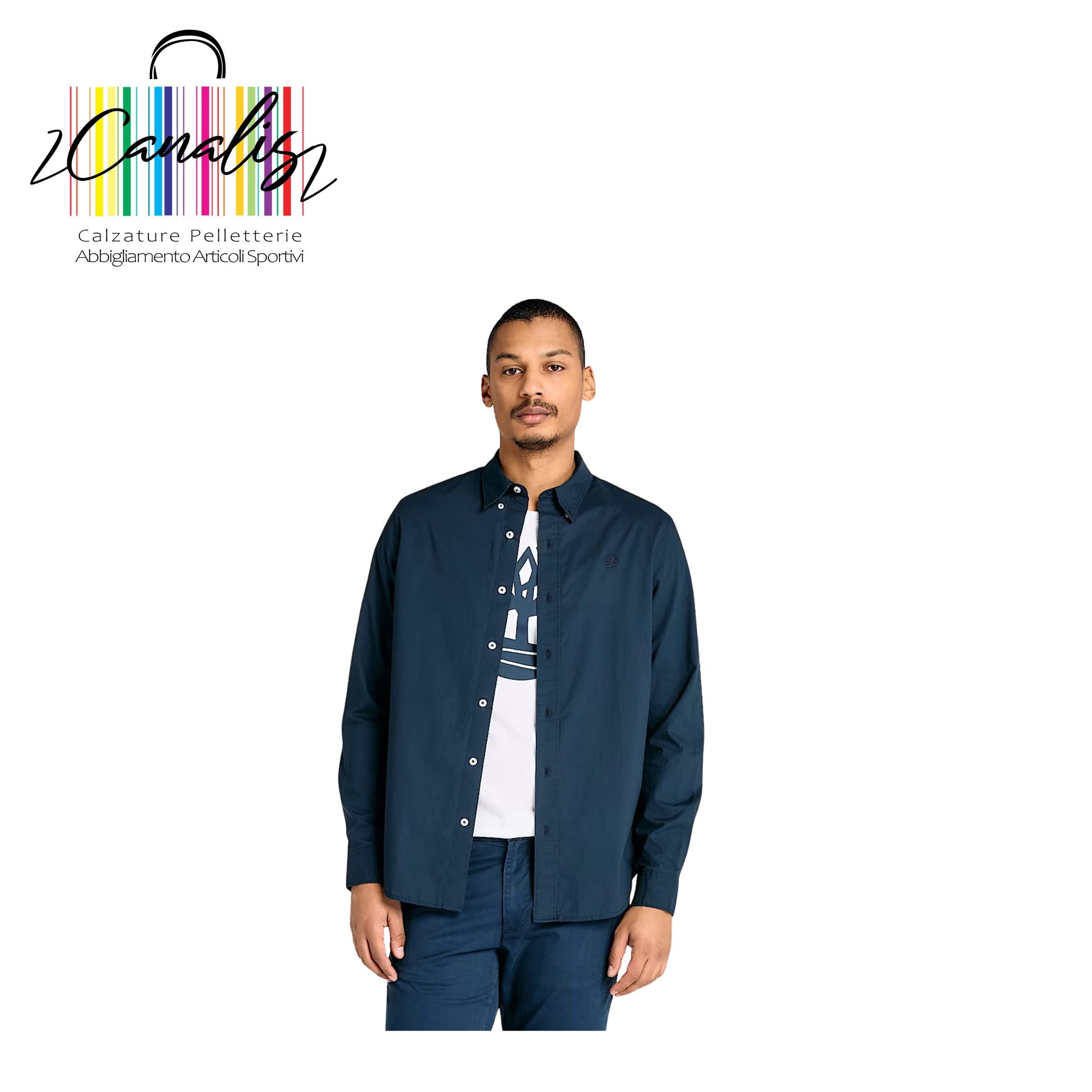TB0A6GRH4331 Long Sleeve Stretch Pop NAVY Camicia a Maniche Lunghe in Popeline Elasticizzato da Uomo in blu scuro TIMBERLAND