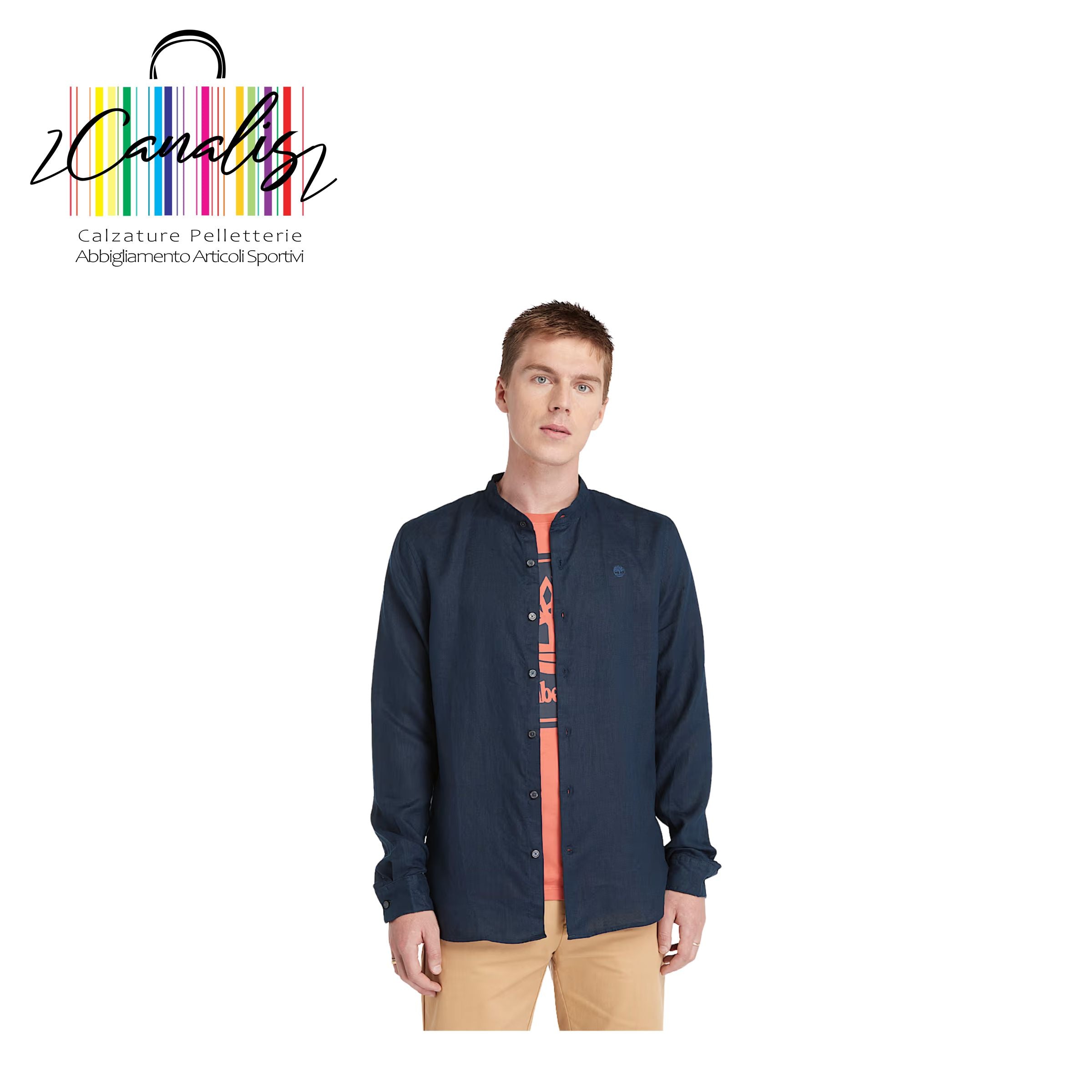 TB0A2DC14331 MBRK Linen Korean Collar Shi NAVY Camicia con Colletto alla Coreana in Lino Mill Brook da Uomo in blu scuro TIMBERLAND