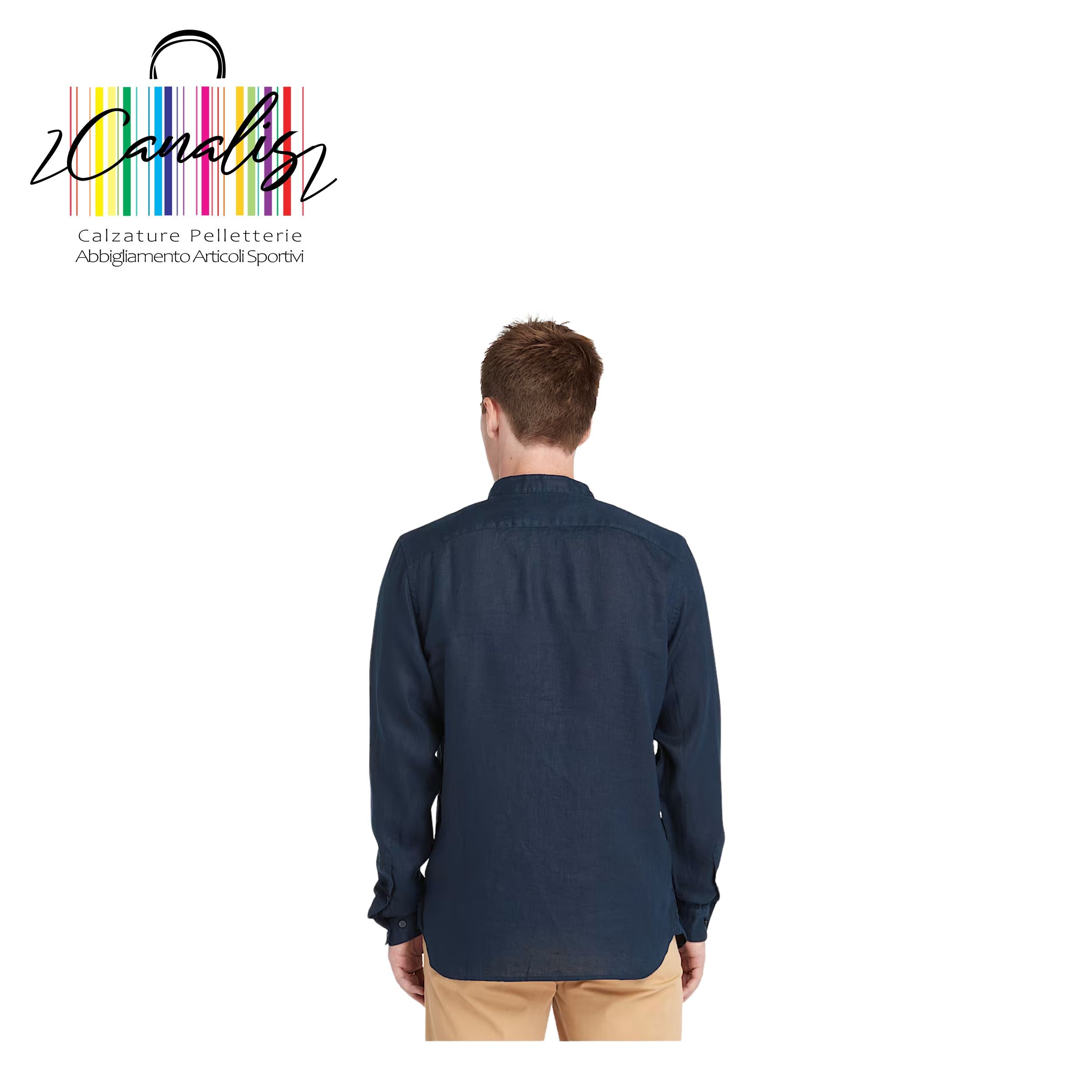 TB0A2DC14331 MBRK Linen Korean Collar Shi NAVY Camicia con Colletto alla Coreana in Lino Mill Brook da Uomo in blu scuro TIMBERLAND