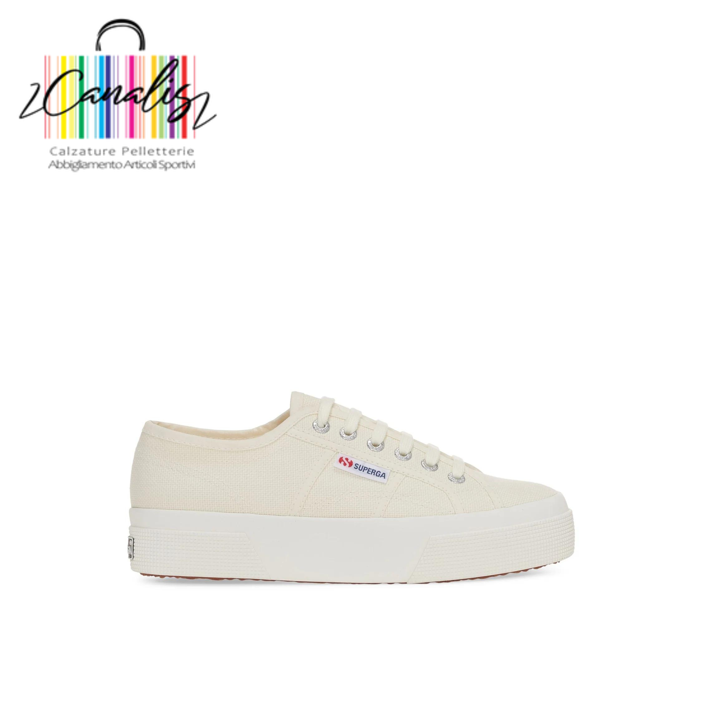 2740 PLATFORM BEIGE Sneakers unisex bianche con plateau e tomaia in cotone